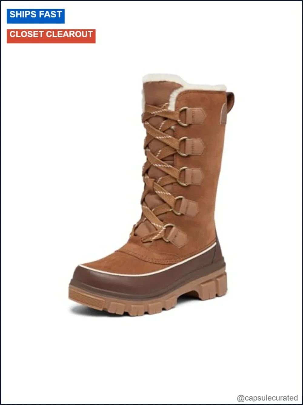 Waterproof Suede Winter Snow Boots Calf High Lace Up Faux Fur